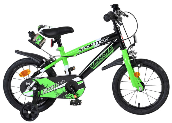 Volare Sportivo Kinderfiets - Jongens - 14 inch - Groen Zwart - Twee Handremmen