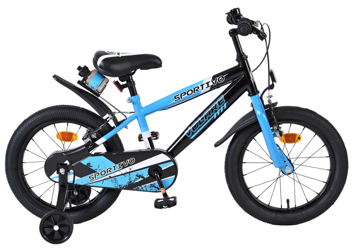 Volare Sportivo Kinderfiets - Jongens - 16 inch - Blauw Zwart - Twee Handremmen