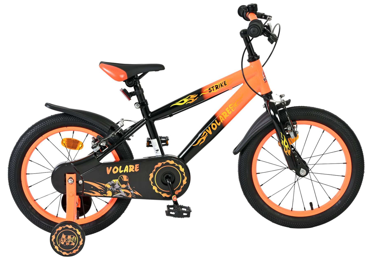 Volare Strike Kinderfiets - Jongens - 16 inch - Zwart Oranje - Twee Handremmen