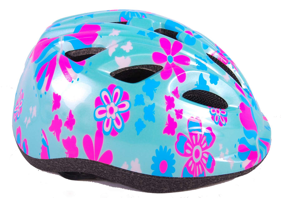Volare Kinder Fietshelm - XS - Blauw Roze Bloemetjes - 47-51 cm - extra klein model