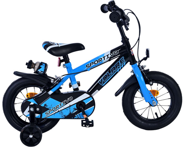 Volare Sportivo Kinderfiets - Jongens - 12 inch - Blauw Zwart - Twee Handremmen OUTLET
