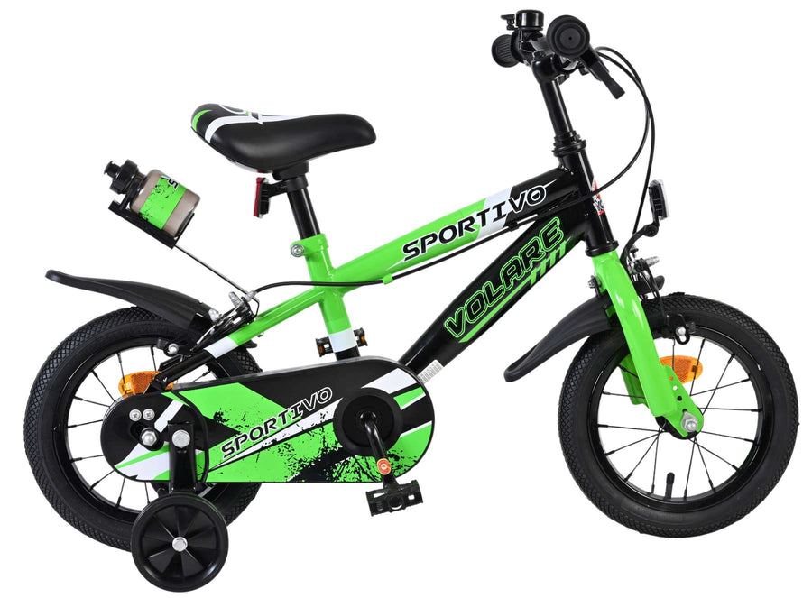 Volare Sportivo Kinderfiets - Jongens - 12 inch - Groen Zwart - Twee Handremmen