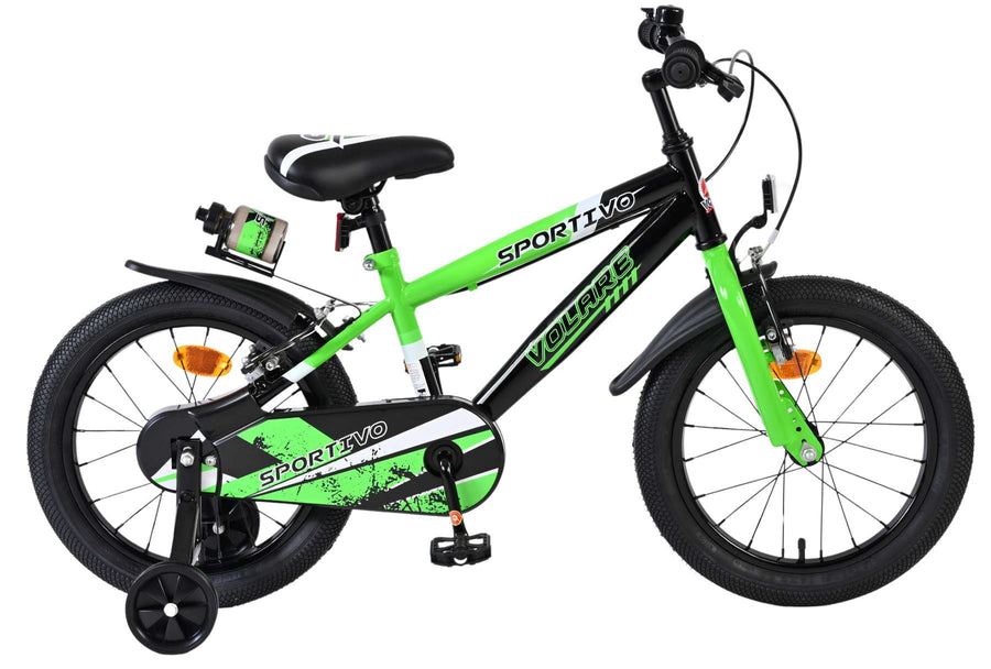 Volare Sportivo Kinderfiets - Jongens - 16 inch - Groen Zwart - Twee Handremmen