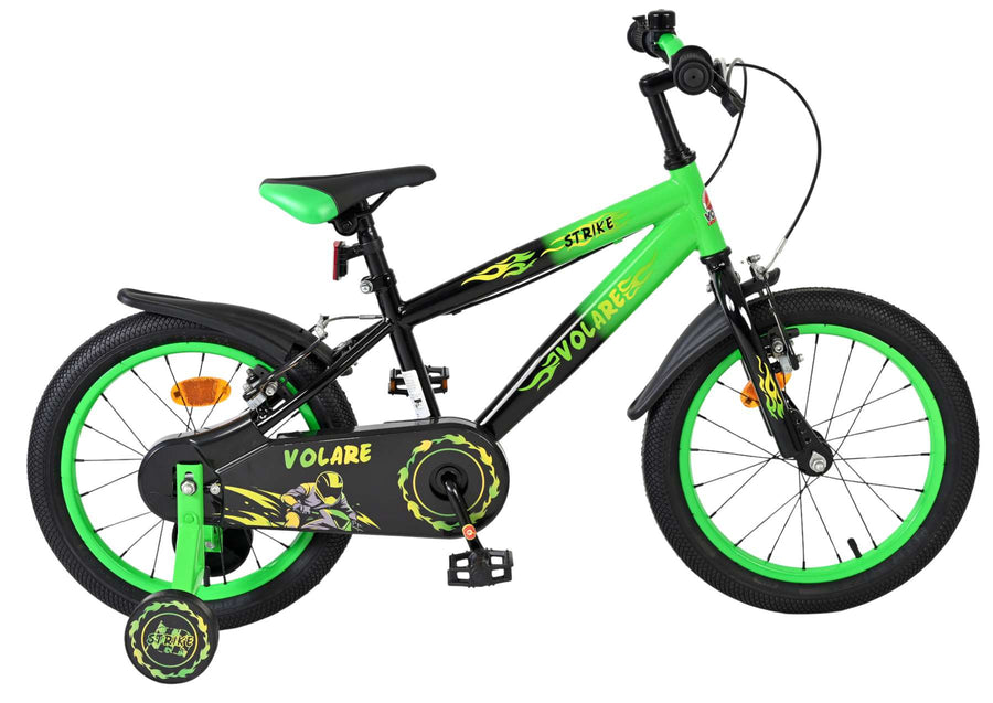 Volare Strike Kinderfiets - Jongens - 16 inch - Zwart Groen - Twee Handremmen
