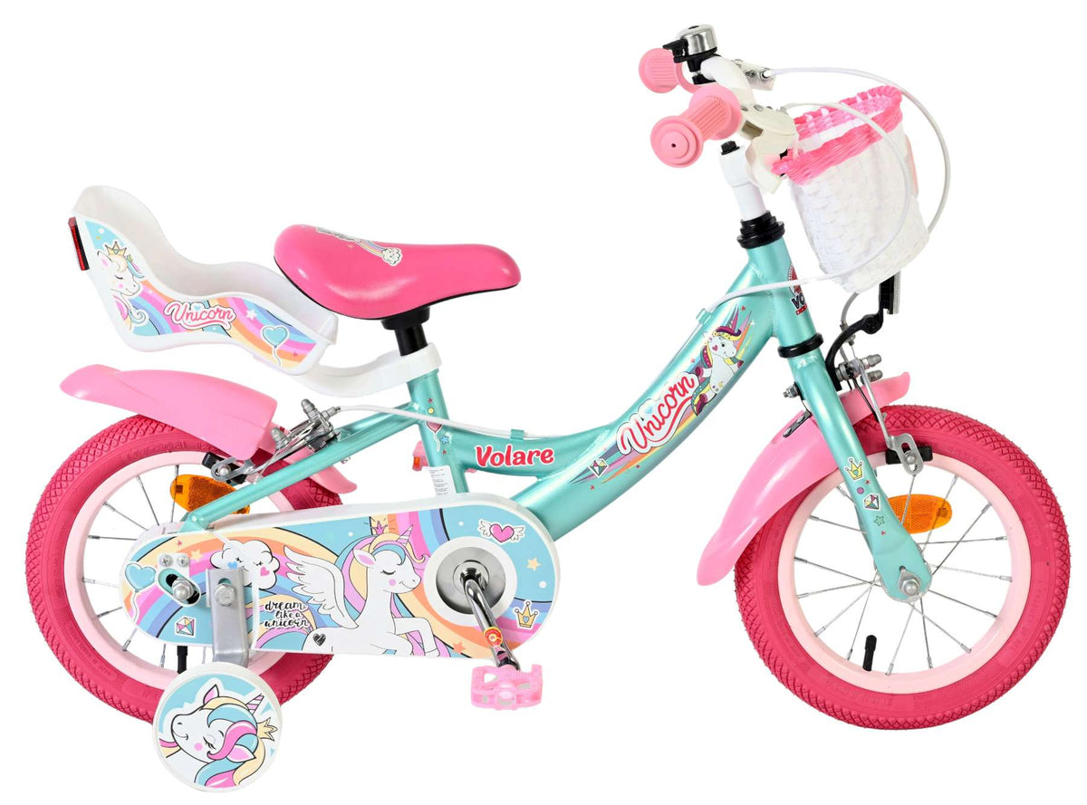 Volare Unicorn Kinderfiets - Meisjes - 12 inch - Groen - Twee handremmen