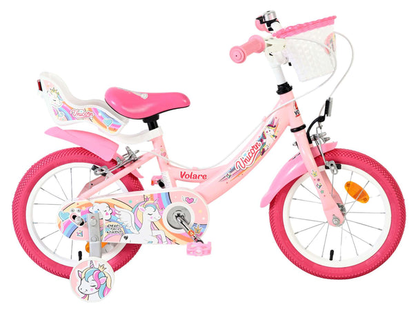 Volare Unicorn Kinderfiets - Meisjes - 14 inch - Roze - Twee Handremmen OUTLET