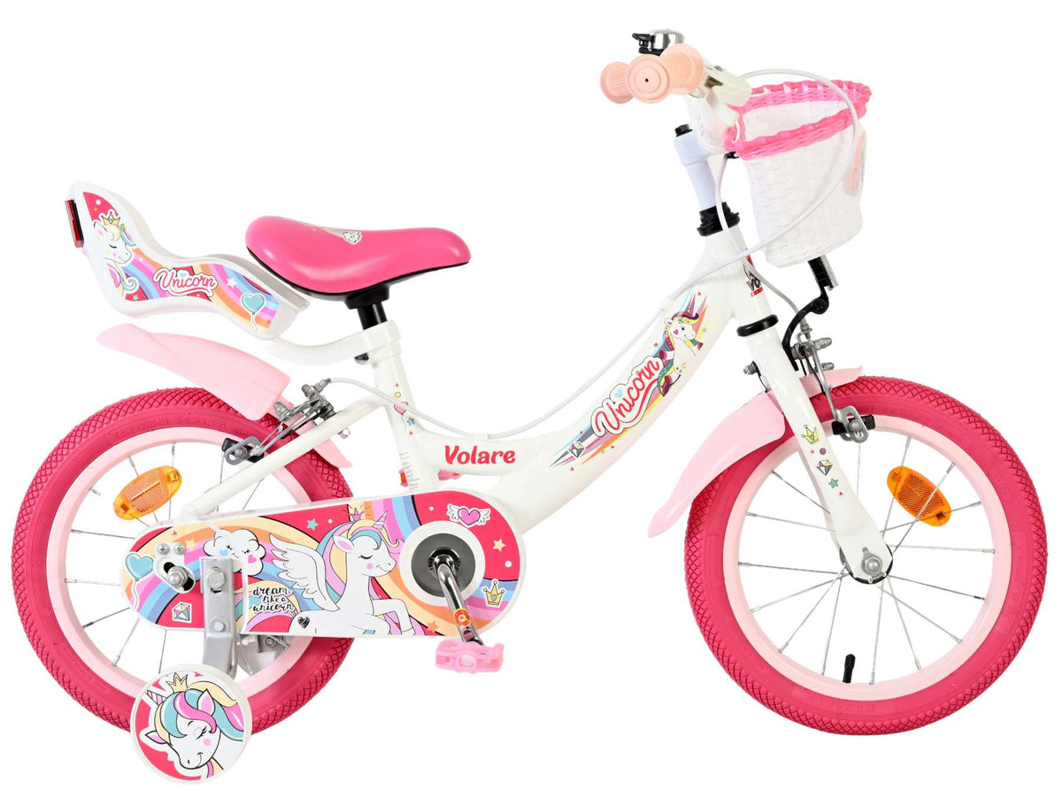 Volare Unicorn Kinderfiets - Meisjes - 14 inch - Wit - Twee Handremmen